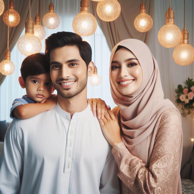 Photo eidalfitr mubarak photos belle famille homme femme enfants décoration prière de l'aïd dieu allah