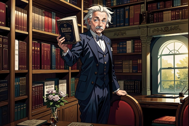 Einstein dans la bibliothèque