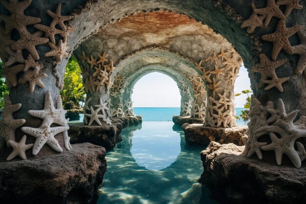 Photo el cielo un refuge d'étoiles de mer à cozumel, au mexique