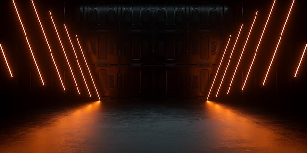 Electric Neon Light Sci Fi Glowing Underground Podium Stage Showroom Parking Béton Sol Abstrait Arrière-plans Illustration Rendu 3d