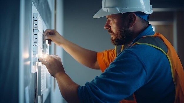 Un électricien au travail installant un bouclier