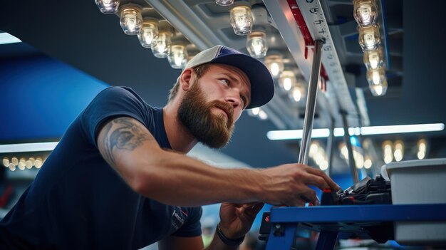 Un électricien installe des spots LED au plafond