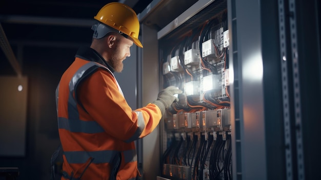 Photo un électricien professionnel qualifié réparant des panneaux électriques et démontrant ses compétences et ses connaissances