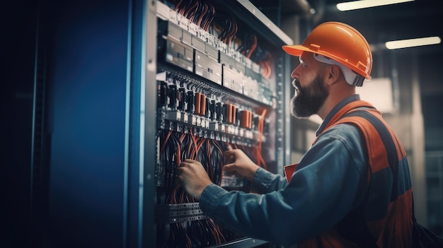 Photo un électricien professionnel qualifié réparant des panneaux électriques et démontrant ses compétences et ses connaissances