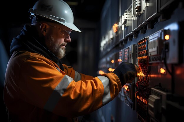 Photo Électricien répare le câblage du panneau électrique