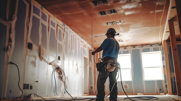 un électricien travaillant sur l'électricité basse tension à l'intérieur d'une maison