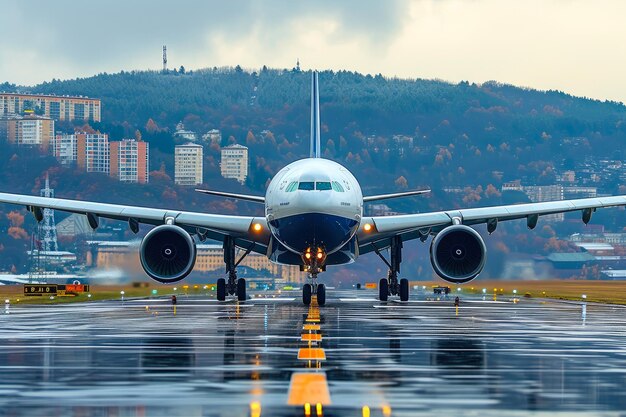 Photo l'élégance aérienne vue frontale d'un avion contemporain en vol