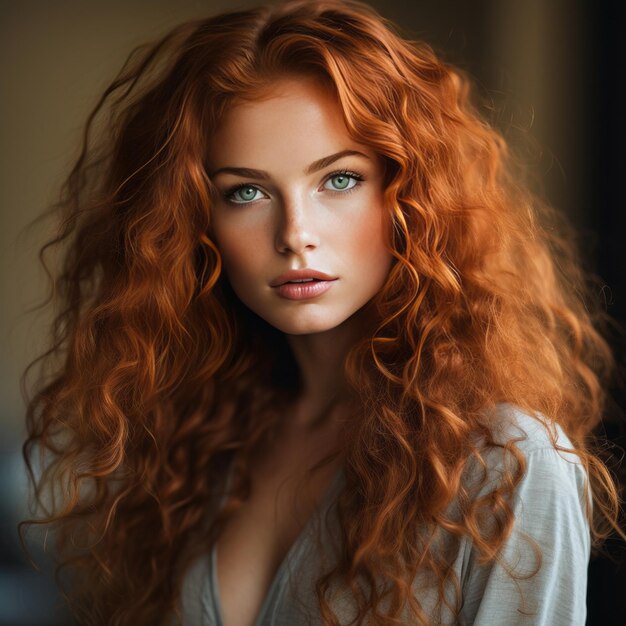 L'élégance ardente Le charisme enchanteur d'une magnifique femme rousse aux cheveux bouclés