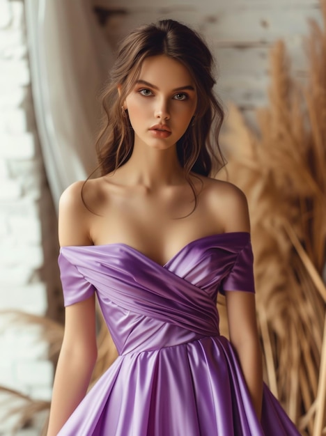 L'élégance captivante d'une belle fille pose dans une magnifique robe de soirée incarnant le style de la grâce et la beauté intemporelle créant un récit visuel époustouflant pour le glamour de la mode et la célébration