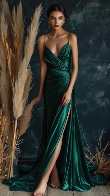 L'élégance captivante d'une belle fille pose dans une magnifique robe de soirée incarnant le style de la grâce