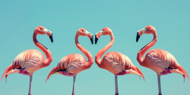 L'élégance dans la formation Une rangée de flamants roses