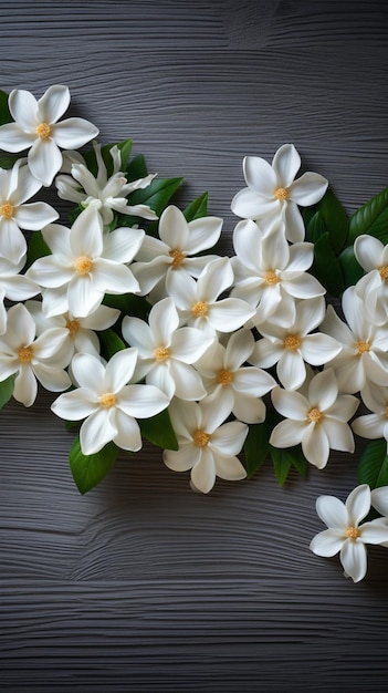 L'élégance dans la simplicité Des fleurs de jasmin blanc sur fond de bois