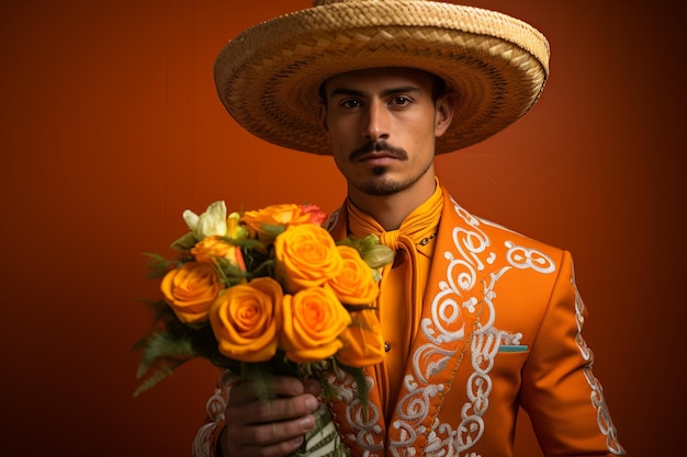 Photo l'élégance dans la tradition charro avec des marigolds