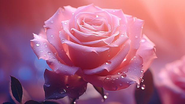 L'élégance douce image floue d'une rose de Damas rose sur un fond rose