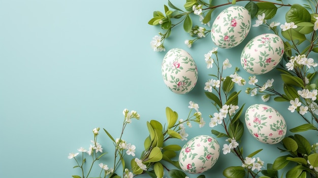 L'élégance du printemps œufs de Pâques à motifs floraux sur fond pastel