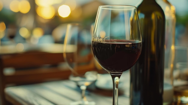 L'élégance du rouge dévoilant la bouteille sombre et le verre de vin sec