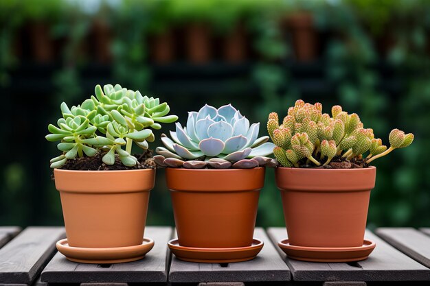 L'élégance durable Un trio de plantes succulentes exquises en pot