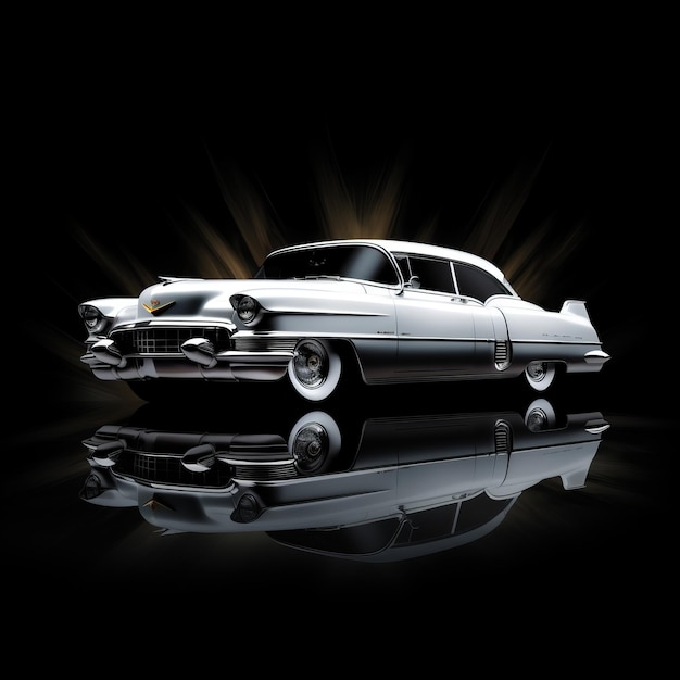 L'élégance énigmatique Une Cadillac surréaliste des années 50 à la dérive sur une toile d'ébène