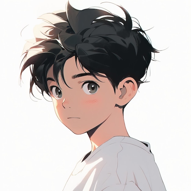 L'élégance éthérée capturant le style Studio Ghibli de Hayao Miyazaki dans le portrait frontal d'un garçon