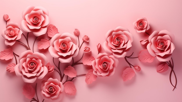 L'élégance en fleur 3D Roses roses avec un espace vide sur un fond rose