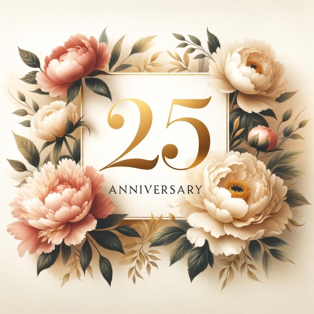 Élégance florale 25e anniversaire avec des accents en or