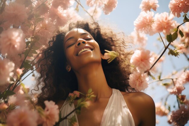 Photo l'élégance florale la beauté souriante dans la lueur du matin