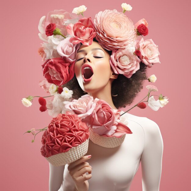 Photo l'élégance florale image artistique une femme entourée de fleurs vibrantes