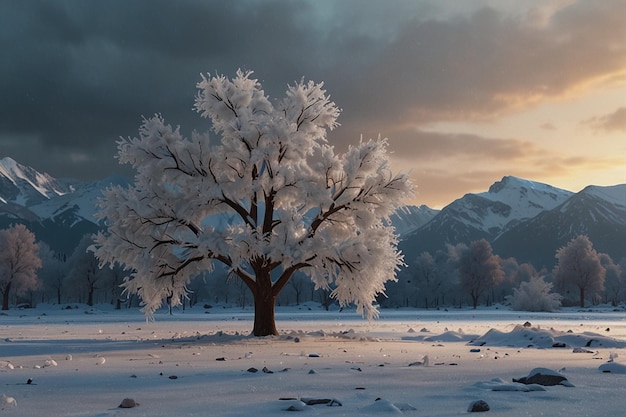 L'élégance gelée 3D du paysage des arbres enneigés