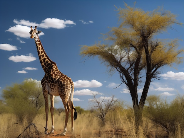 Photo l'élégance de la girafe rothschild parmi les acacias