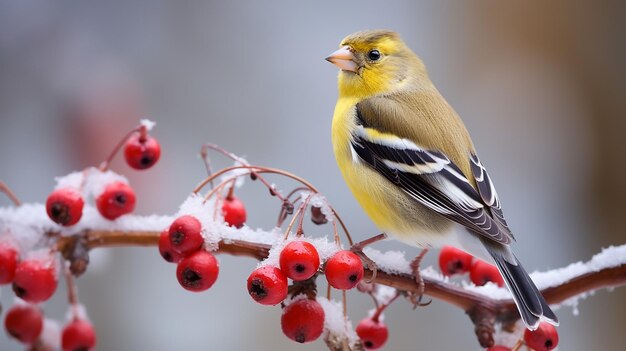 Photo l'élégance hivernale du goldfinch au milieu des roseaux rouges gelés