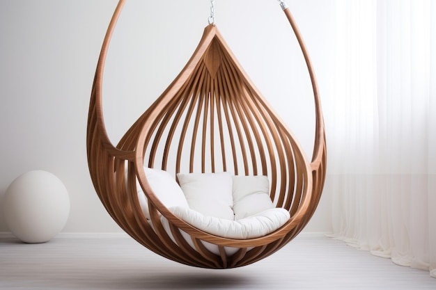 L'élégance intemporelle rencontre le design moderne dans une chaise bascule en bois isolée sur fond blanc