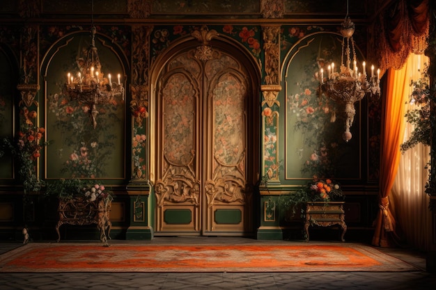 L'élégance majestueuse de la princesse inspirée d'une pièce peinte à la main en orange, or et vert.