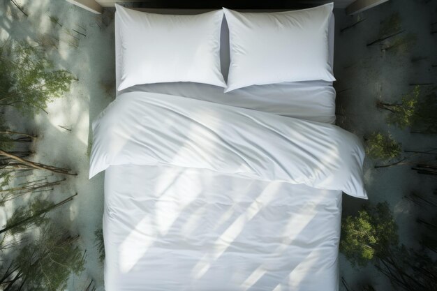 Photo Élégance minimaliste couverture blanche de lit isolée dans le paysage de la chambre vue de 03758 01
