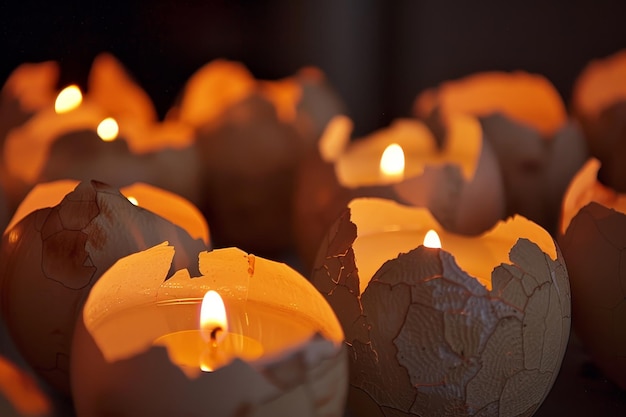 L'élégance de Pâques Des bougies en coquille d'œufs simples mais sophistiquées avec des lumières de thé scintillantes