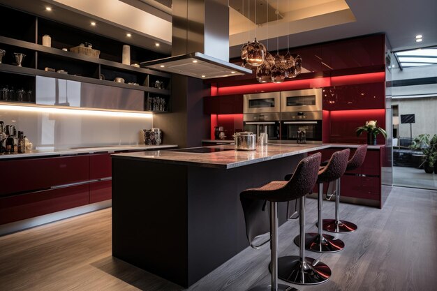 Photo l'élégance redéfinie une cuisine moderne imprégnée de couleurs marron frappantes