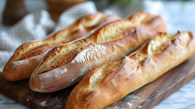 Photo Élégance rustique baguette française traditionnelle dans une boulangerie familiale ai générative