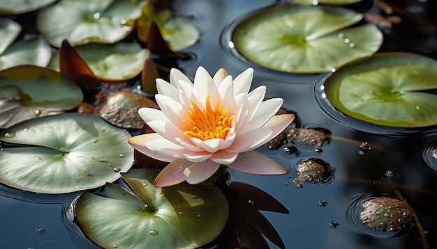 L'élégance sereine du lotus blanc avec le pollen jaune sur la surface de l'étang