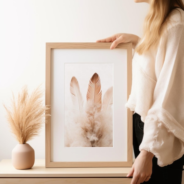 L'élégance sereine d'une pépinière boho encadrée sur un mur blanc