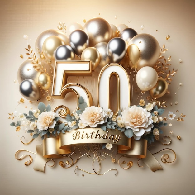 Un élégant arrangement pour les 50 ans en pastel et en or.