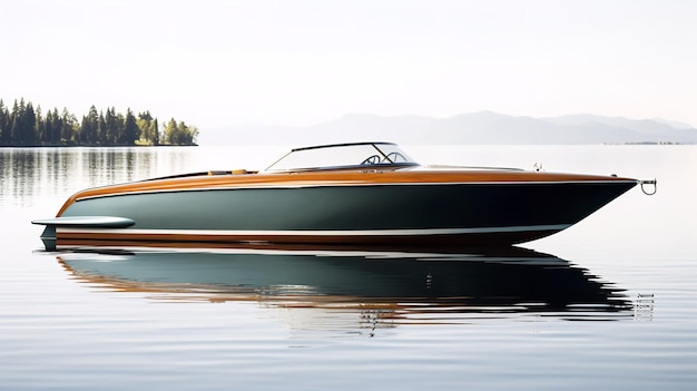 Photo un élégant bateau riva glissant sur le lac serene généré par l'ia