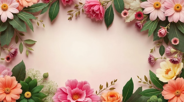 Elegant cadre floral avec des fleurs de rose et de pêche