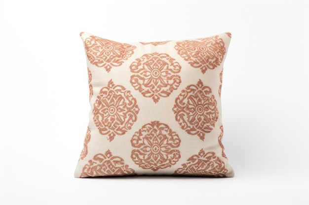 Elegant coussin orné de marron isolé sur fond blanc