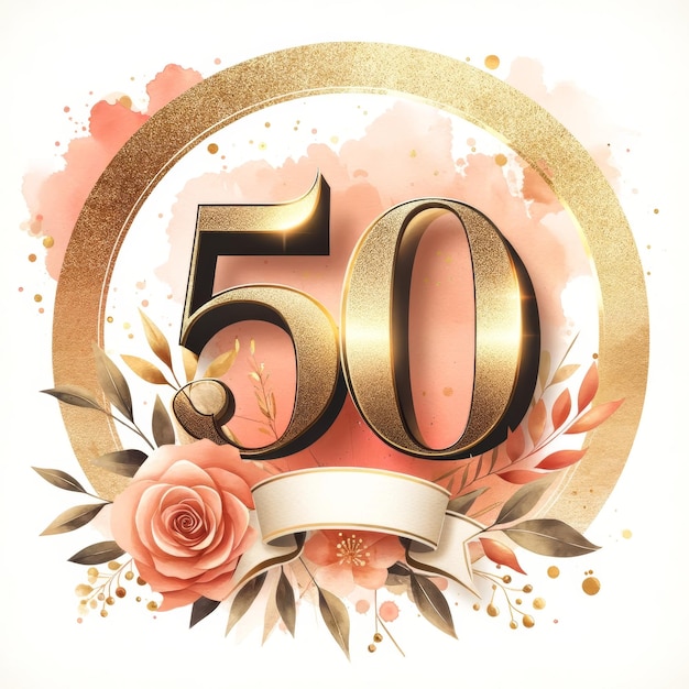 Photo Élégant design d'aquarelle pour la célébration du 50e anniversaire avec copyspace