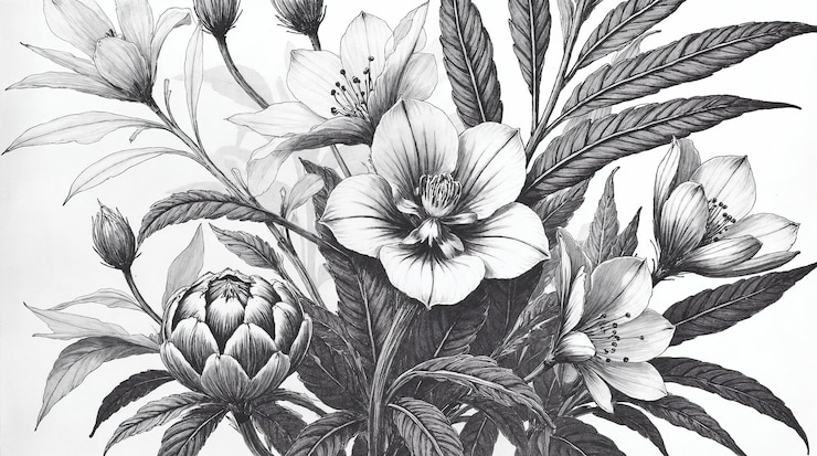 Photo un élégant dessin floral en noir et blanc.