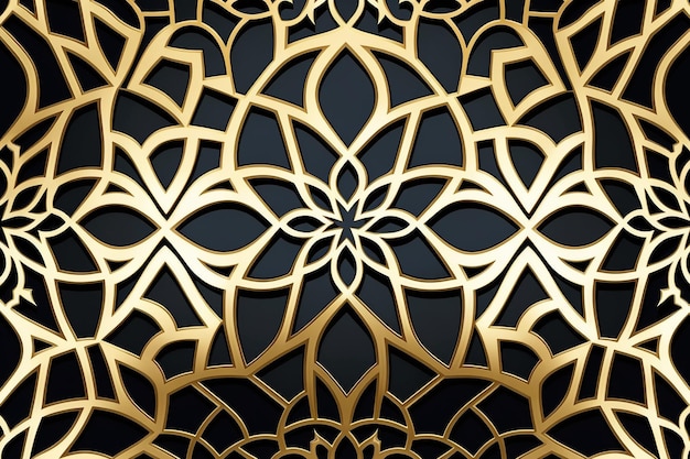 Photo Élégant motif or ornemental arabe sur fond noir