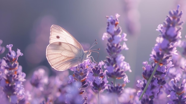 Un élégant papillon sur un délicat fond de lilas