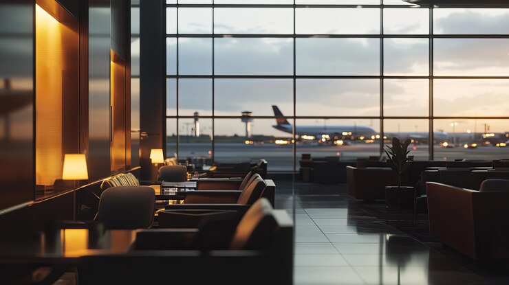Photo elegant salon vip à l'aéroport avec des sièges en peluche