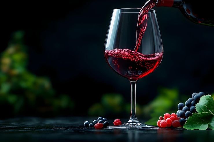 Photo elegant verre de vin en cristal avec boisson de vin rouge raffinée sur une table sophistiquée
