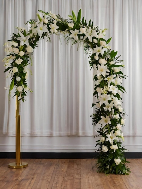 Une élégante arche de mariage ornée de lys blancs en cascade