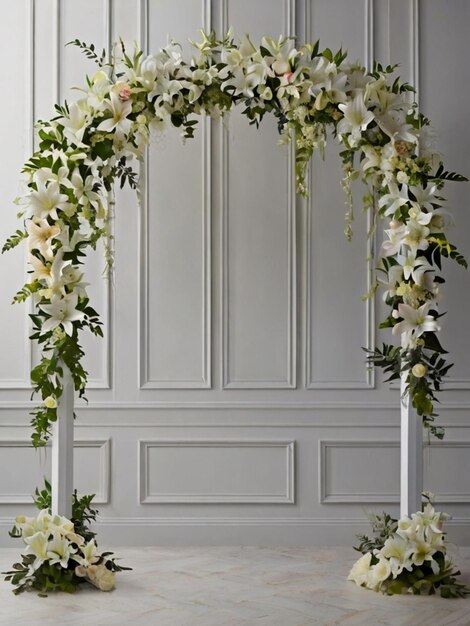 Une élégante arche de mariage ornée de lys blancs en cascade